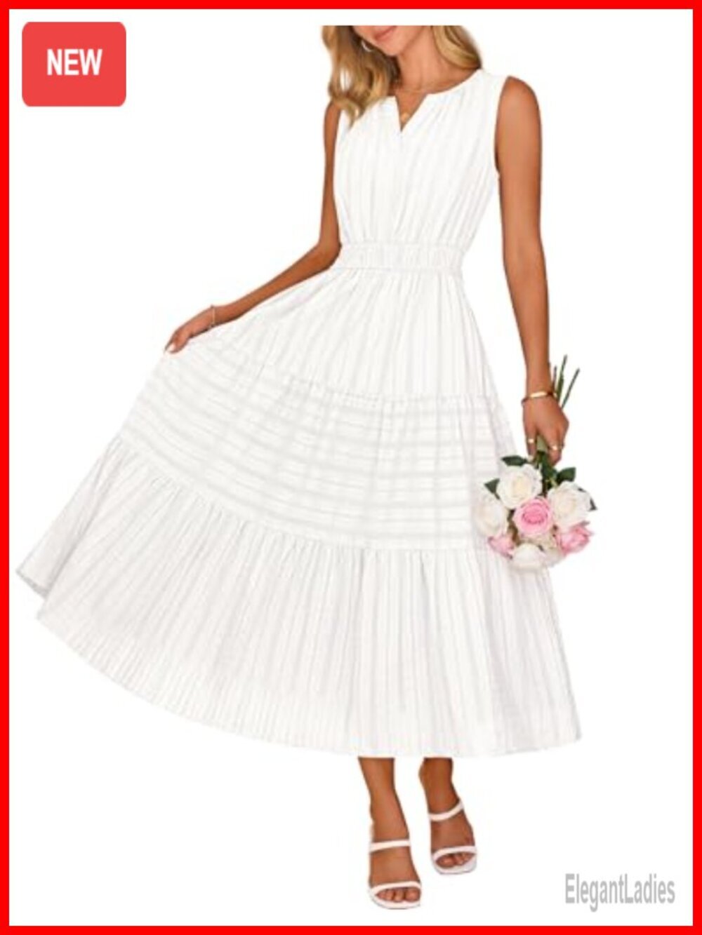 Sleeveless V Neck Midi Maxi Dress with Pockets - Picture 2 of 7